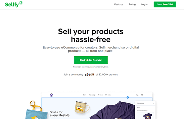 01 Sellfy homepage