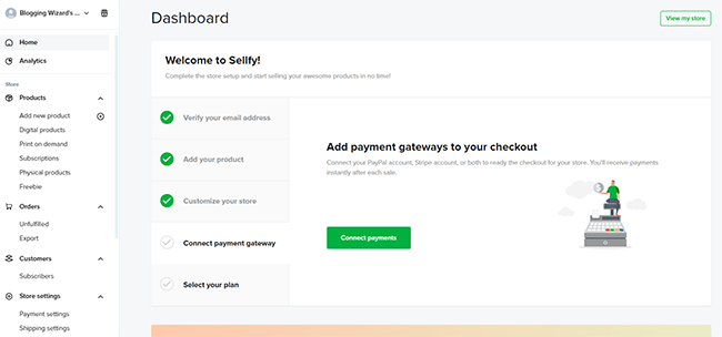 02 Sellfy dashboard
