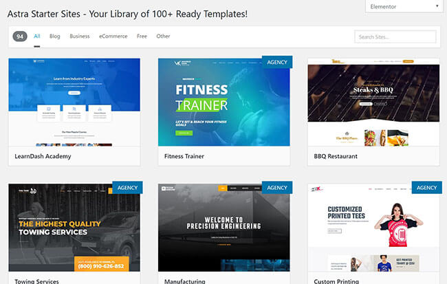 03 Astra starter sites ready templates