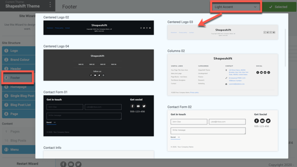 03 site wizard footers