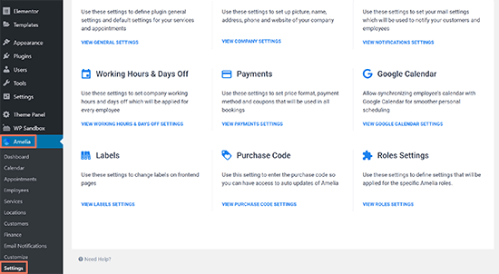 04 amelia settings list of categories