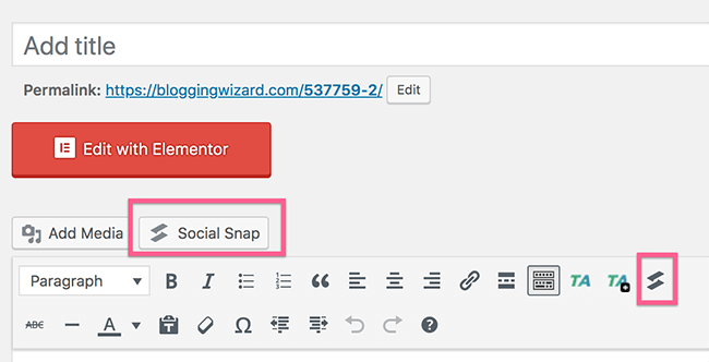 09 WordPress Editor Social Snap shortcode button
