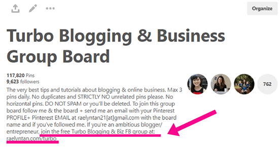 12 facebook group mention in board description