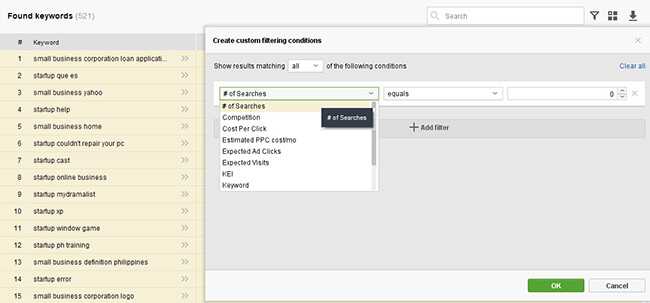 14 filter results to meet criteria