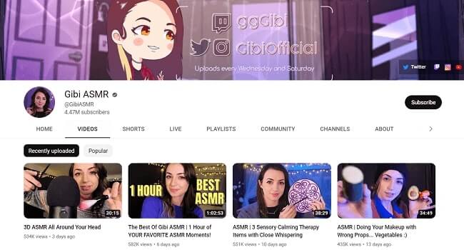 15 asmr channel