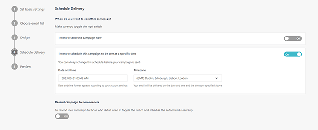 20 email campaigns specific time