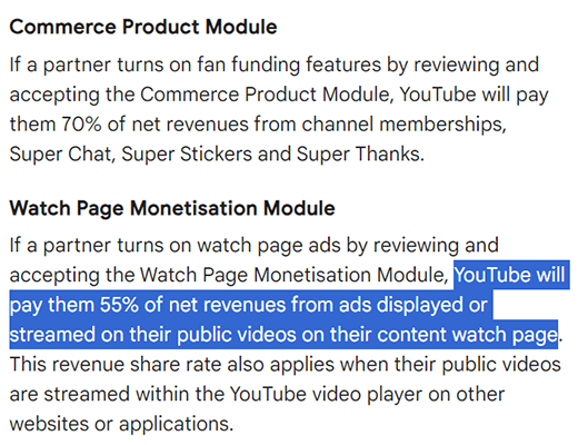 google youtube revenue split