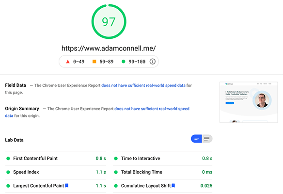22 adam connell website speed test score