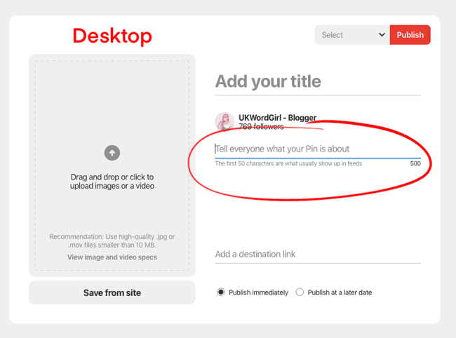 Adding hashtags whilst in create pin process