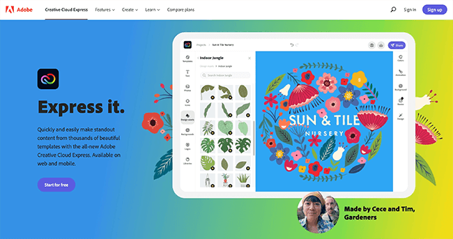 adobe creative cloud express homepage