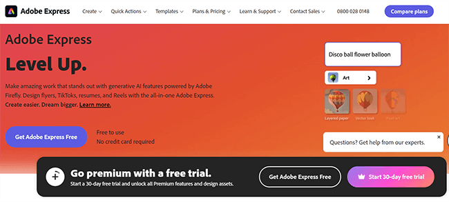Adobe Express Homepage