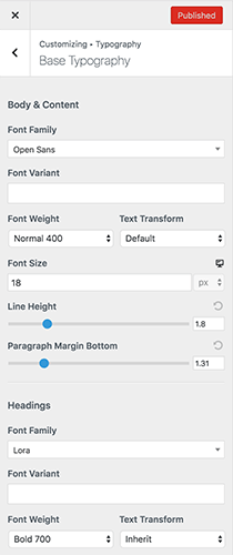 Astra pro version customize fonts and typography settings