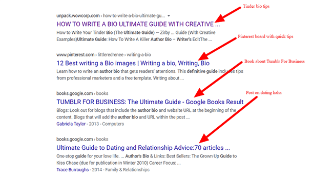 Author bio Google Search unrelated results