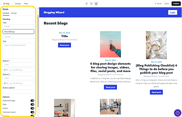Blog builder - options