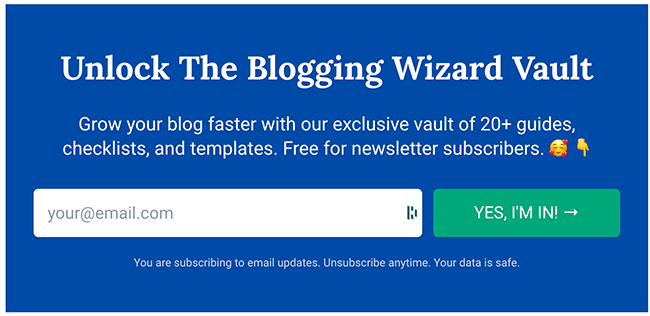blogging wizard sign up form
