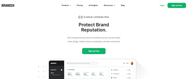 Brand24 Social Listening Homepage