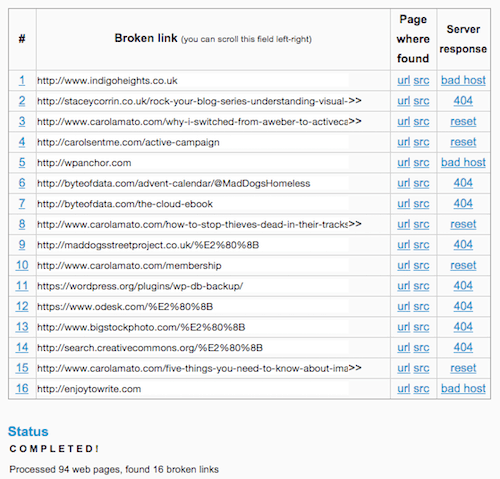 Broken link check report