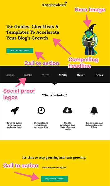 Build conversion focused landing pages Blogging Wizard