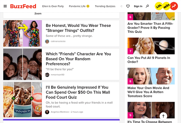 Buzzfeed personality quizzes