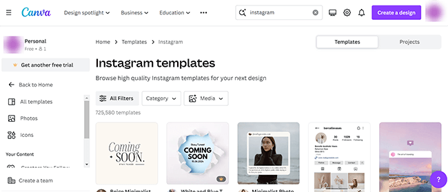 Canva Homepage