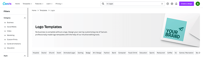 canva logo templates homepage