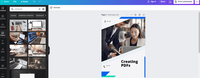 create a pdf using canva