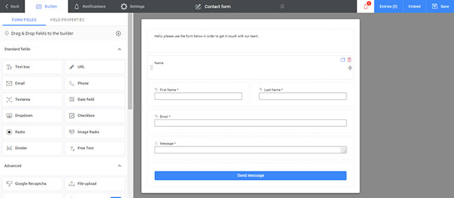 customize the form using the dd builder