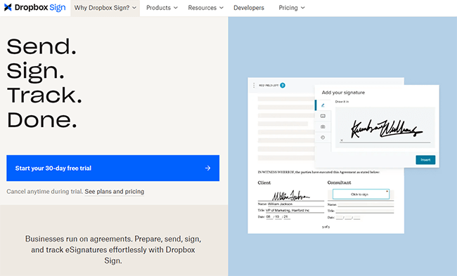 Dropbox Sign Homepage