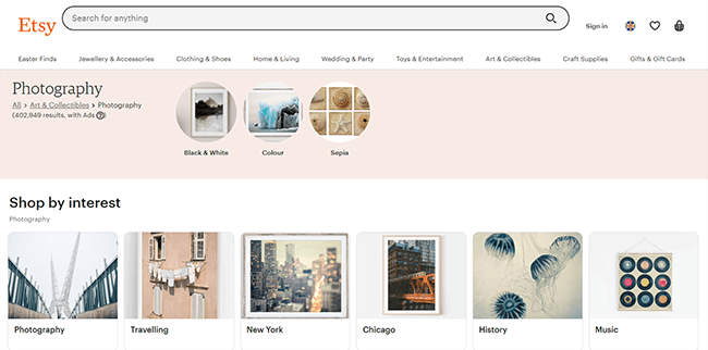 Etsy Homepage