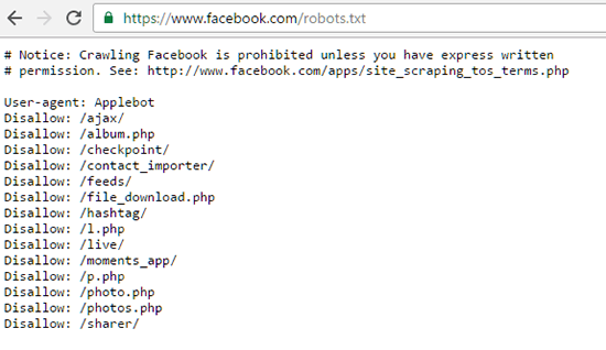 Facebook Robot.txt File