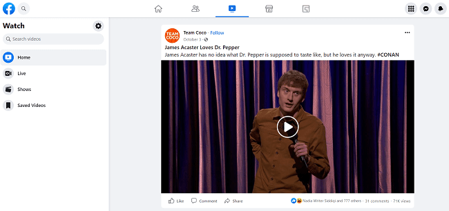 Facebook Watch Homepage