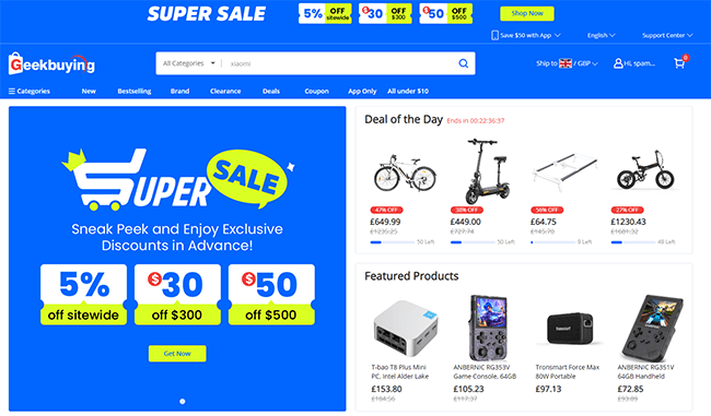 geekbuying homepage
