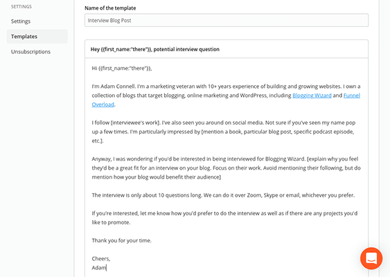Hunter outreach template