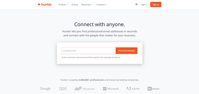 hunter.io homepage