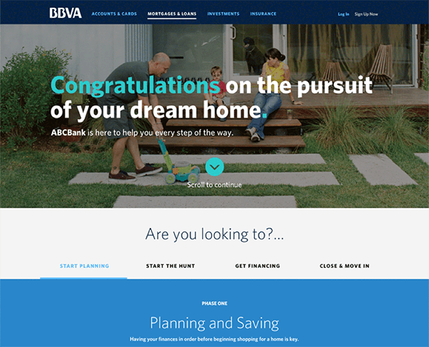 landing page for a home loan product