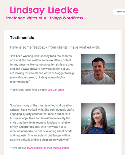 Lindsay Liedke Testimonial Pages