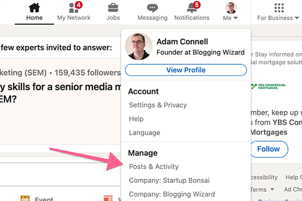 LinkedIn - Posts and activity