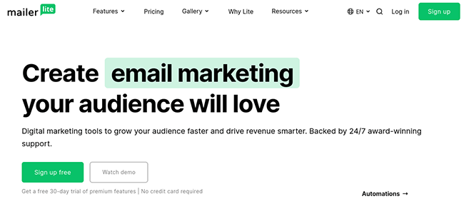 MailerLite Homepage