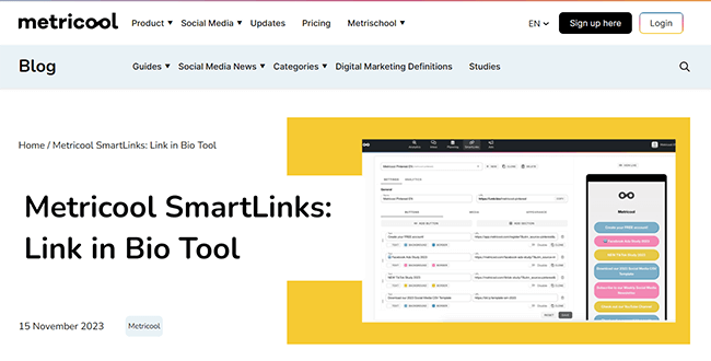 Metricool Bio Link Homepage