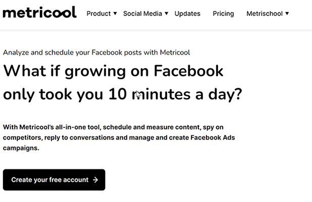 Metricool Facebook Homepage
