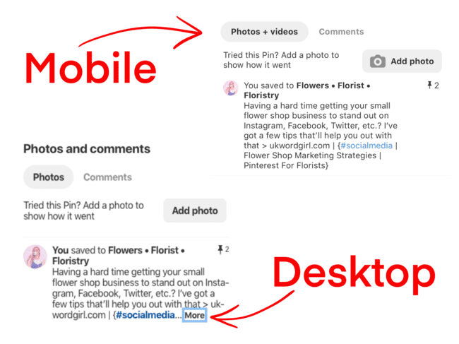 Mobile and desktop versions of descriptions