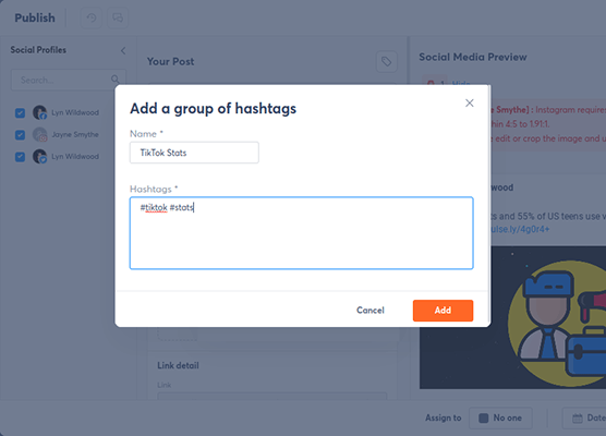 Publishing - new hashtag group