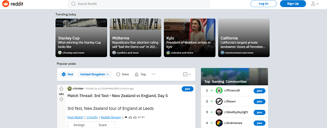 reddit homepage