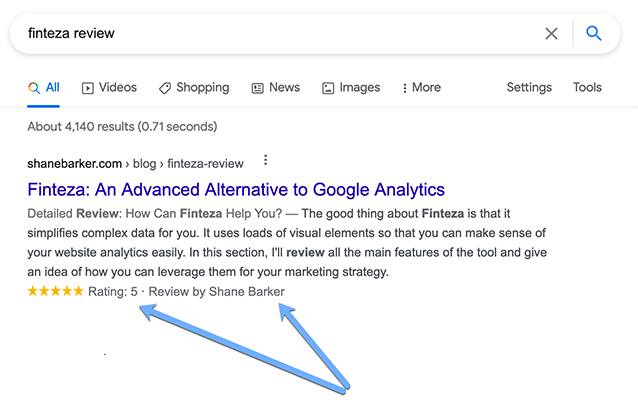 Review Rich Snippet in Google search results