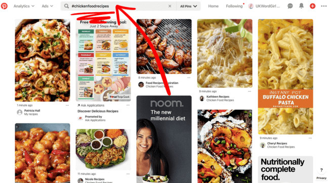 Search for hashtags in search bar