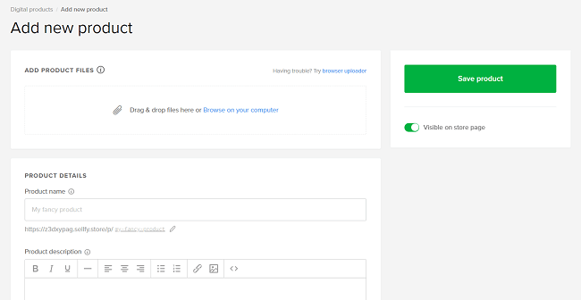 sellfy add a new product