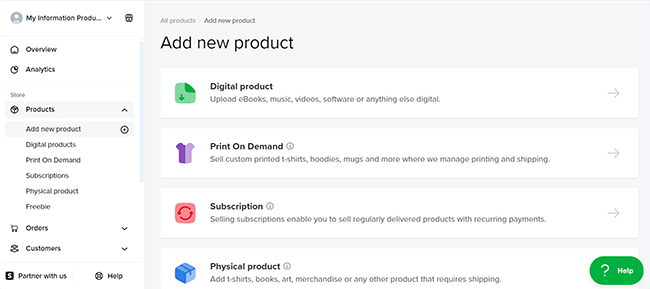 Sellfy - Add new product