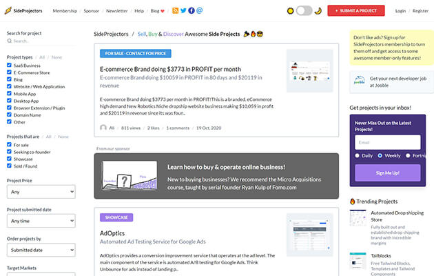 SideProjectors Homepage