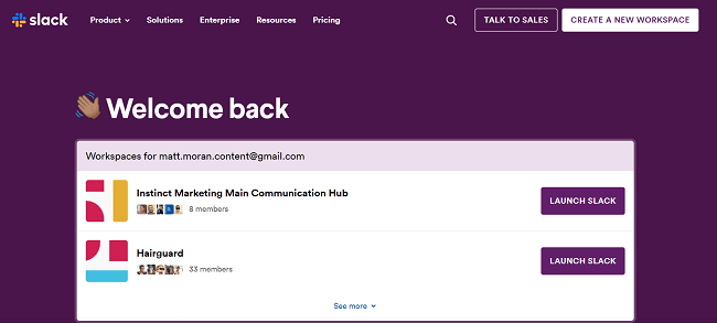 slack homepage