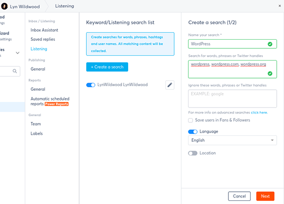 Social Listening - create listening search